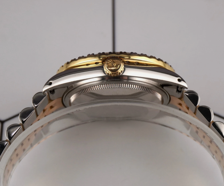 Rolex Datejust 36mm YG/Steel 2.25ct Diamonds Black Dial Hidden Clasp Watch